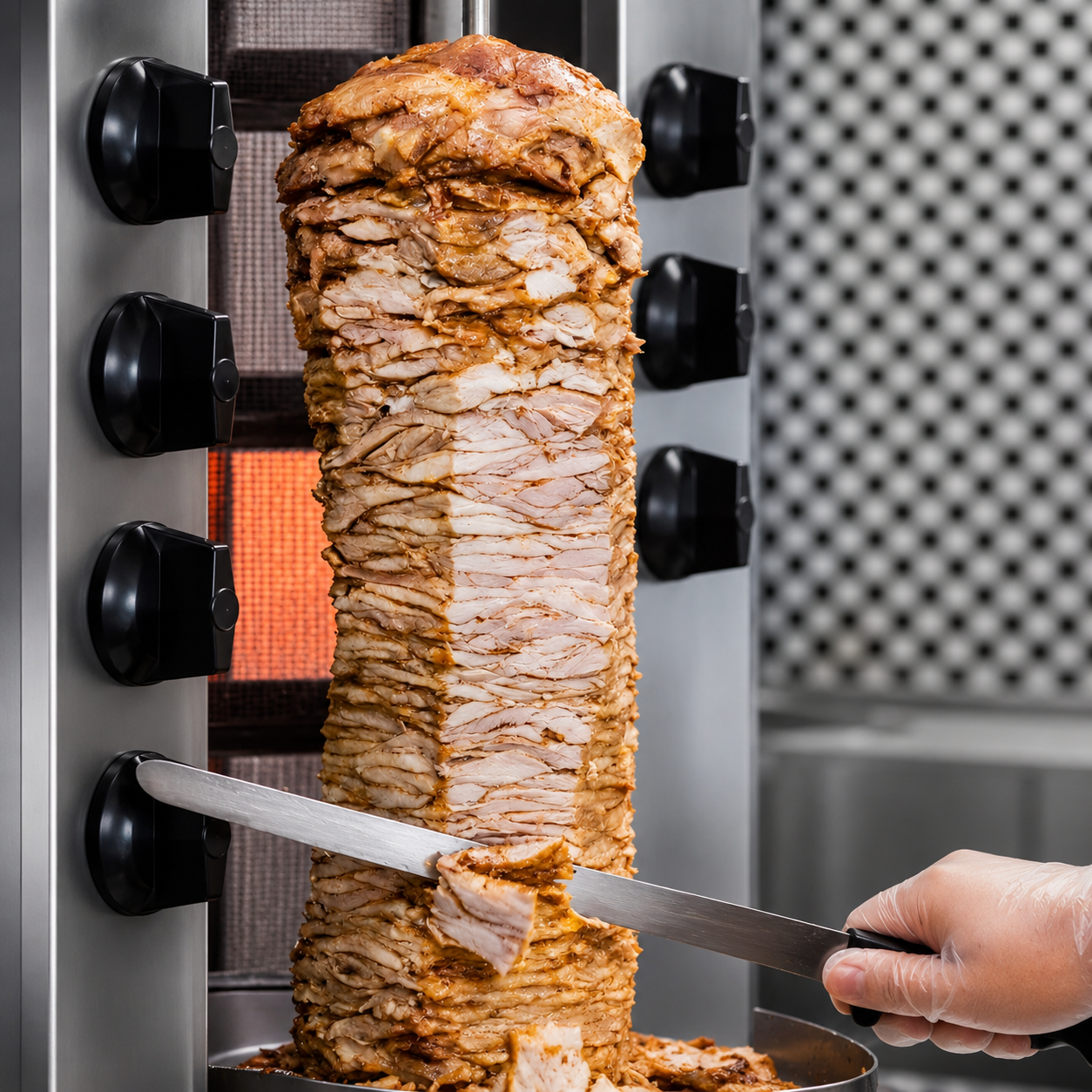 Baby chicken shawarma freshly carved